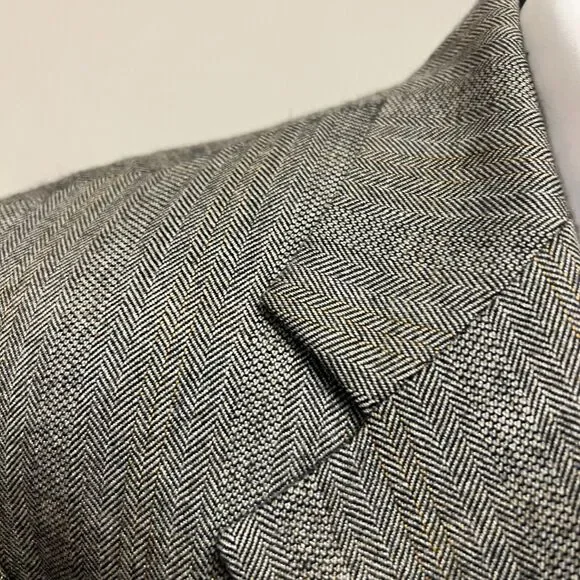 Loro Piana John W Nordstrom 100% Cashmere Gray Herringbone Blazer Jacket 42L 42